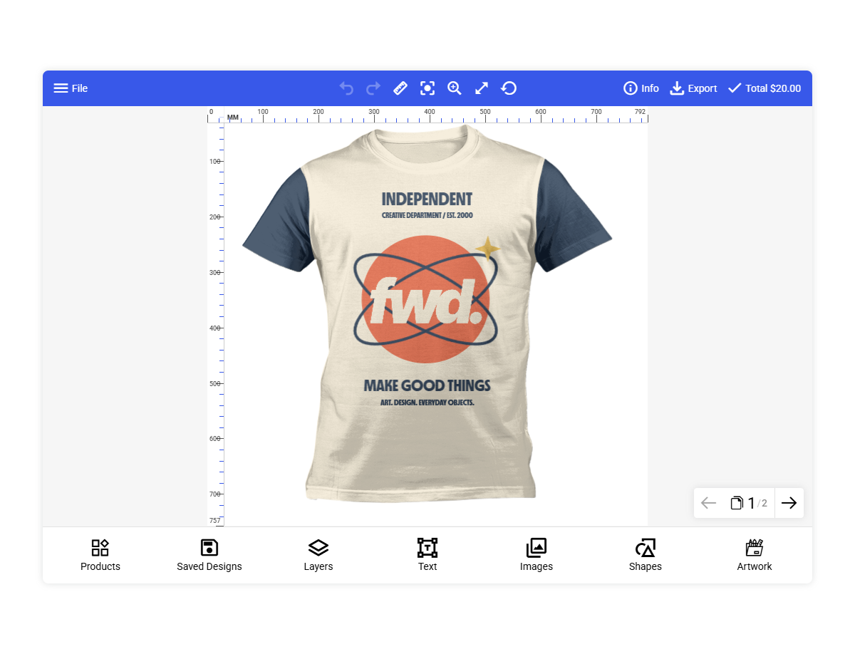 Responsive product designer at different sizes