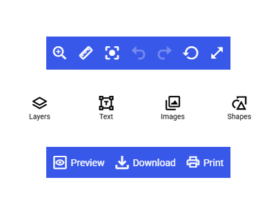 Customizable product designer action bar and module bar