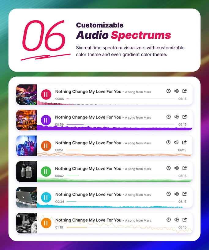Six audio spectrum visualizers 